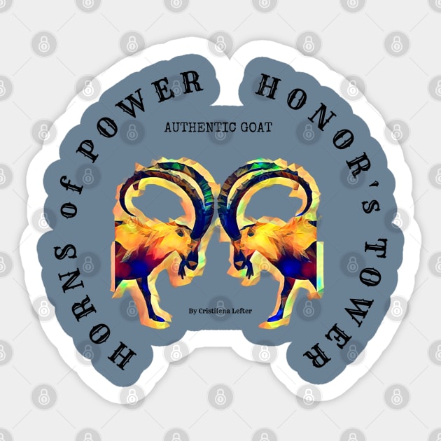 Horns of Power, Honor's Tower - fighting psychedelic Goats Sticker by Cristilena Lefter
